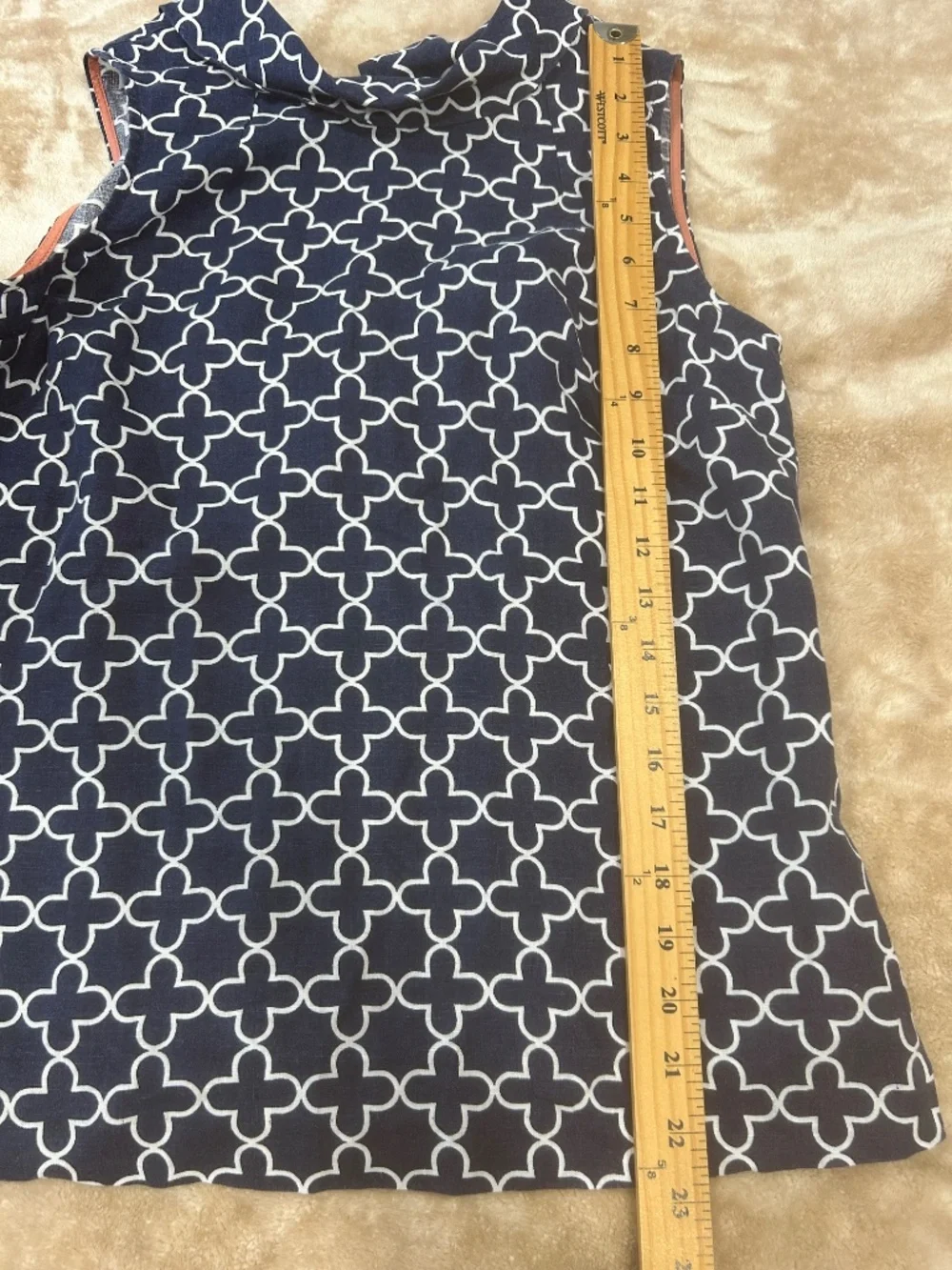 Boden 100% Linen Sleeveless Button Back Top Navy White Print US 6 UK 10 coastal - Picture 5 of 13